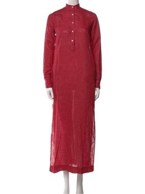 ANN MASHBURN Red Long-Sleeve Linen Maxi Dress